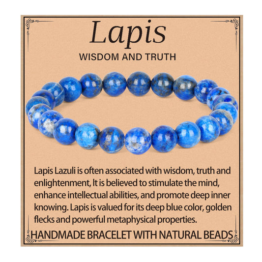 LPBeads Handmade Natural Gemstone Stretch Elastic 8mm Lapis Lazuli Bracelet Healing Crystal Round Stone Beads Jewelry Gifts for Women Men