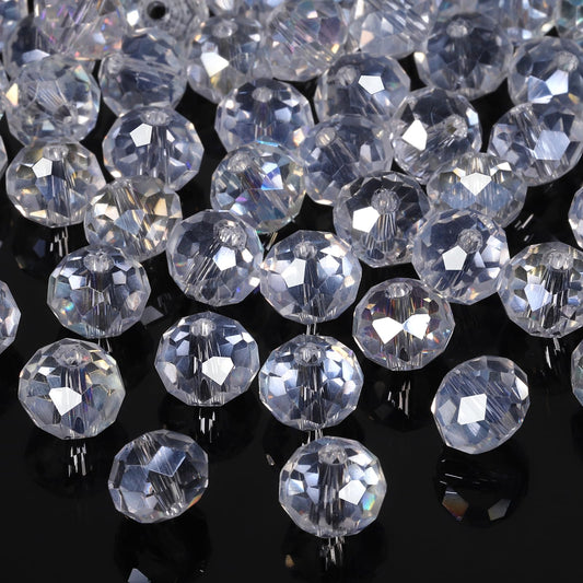 NITOPUPU 500pcs 6mm Crystal Glass Beads for Jewelry Making Faceted Rondelle Flat Beads for Bracelets Necklace Earrings DIY Crafts (AB White Crystal Bead)