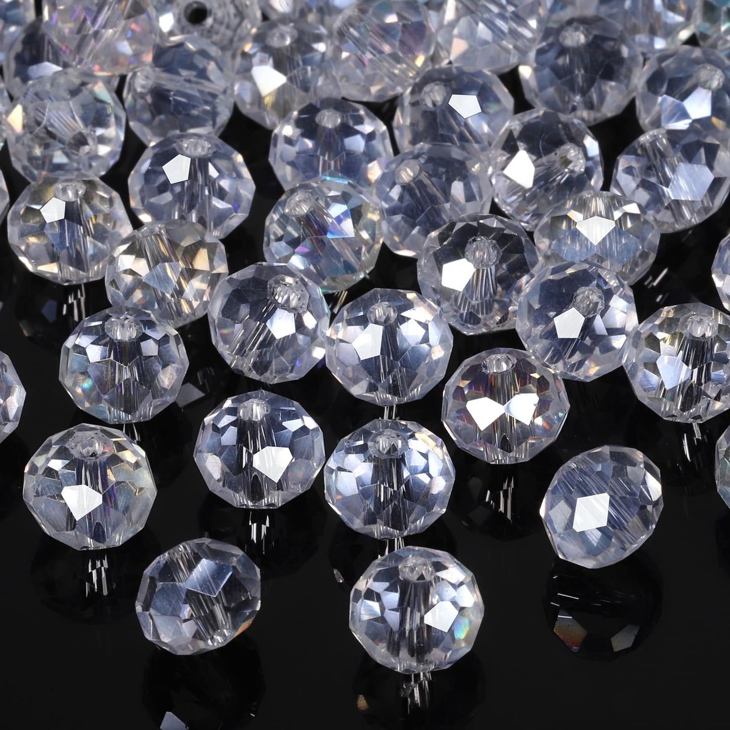 NITOPUPU 300pcs 8mm Crystal Glass Beads for Jewelry Making Faceted Rondelle Flat Beads for Bracelets Necklace Earrings DIY Crafts (AB White Crystal Bead)