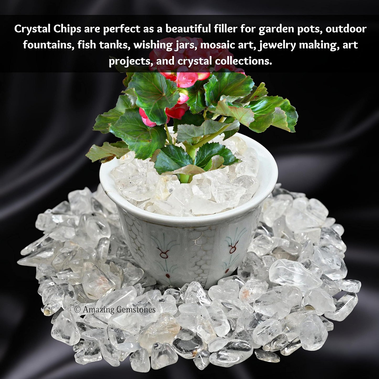 Amazing Gemstone Clear Quartz Crystal Chips and Tiny Crystals for Aquarium Gravel - Bulk Fish Tank Gravel, Small Tumbled Stone Chips and Tiny Crystals for Decoration (Natural AAA Grade Gemstones)