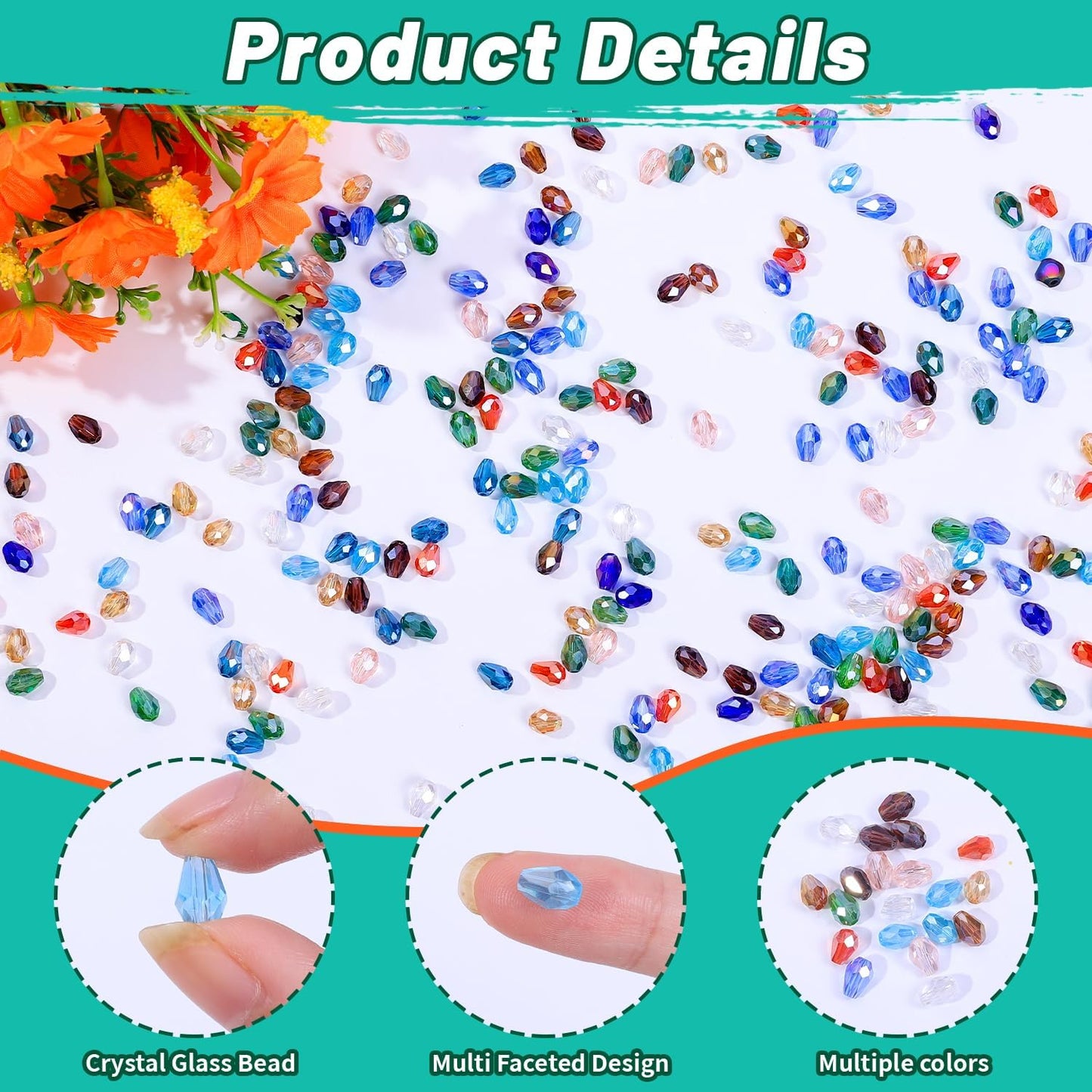 Victlov 300pcs Glass Crystal Teardrop Beads 6X8mm Drop Glass Spacer Beads Colorful Clear Electroplated Color Crystal Beads for DIY Jewelry Bracelet Making (Facet Drop)