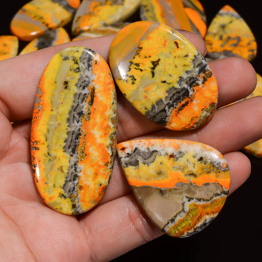 Natural Bumble Bee Gemstone- Healing Crystals for DIY Jewelry Making -Loose Natural Cabochon -Perfect for Crafting Unique Jewelry Designs -Gift for Her, Mother and Wife (5 pcs, 25-35 mm)