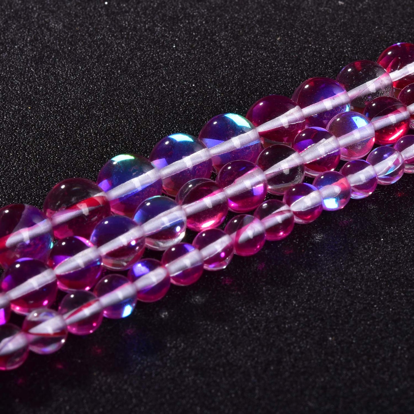 Smooth Angel Aura Quarz Beads Shining Mermaid Mystic Gemstone Loose Beads for DIY Jewelry Making 38pcs/Strand (Red,10mm)