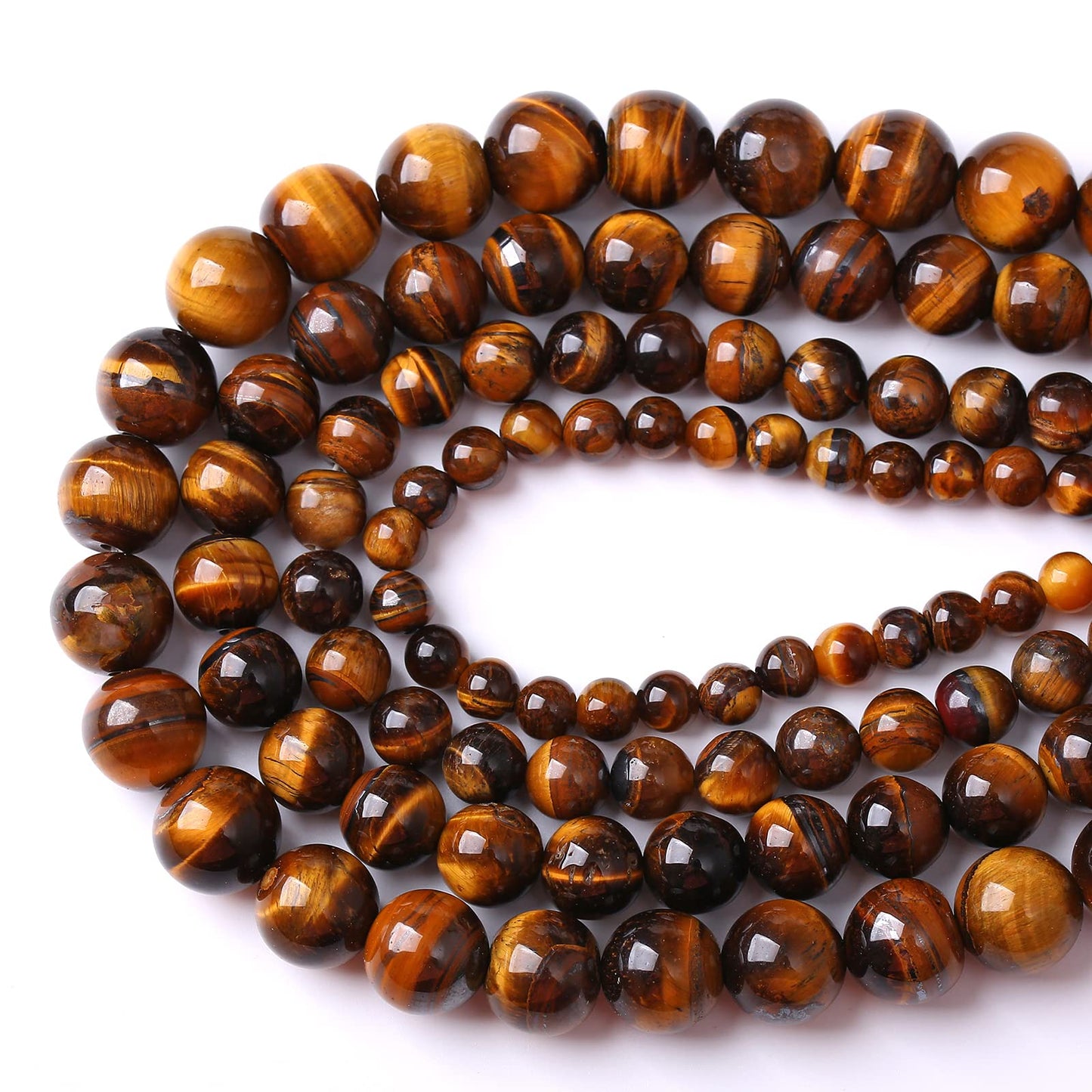 8MM 45PCS Natural Stone Yellow Tiger Eye Stone with Iron Mine Beads for Jewelry Making DIY Bracelet