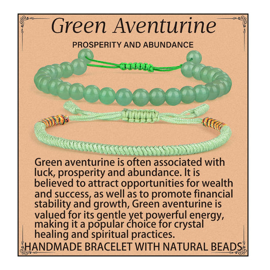 LPBeads 6mm Green Aventurine Bracelet with Handmade Rope Bracelet Size Adjustable Natural Stone Crystal Healing Bracelets Gifts for Unisex Adults