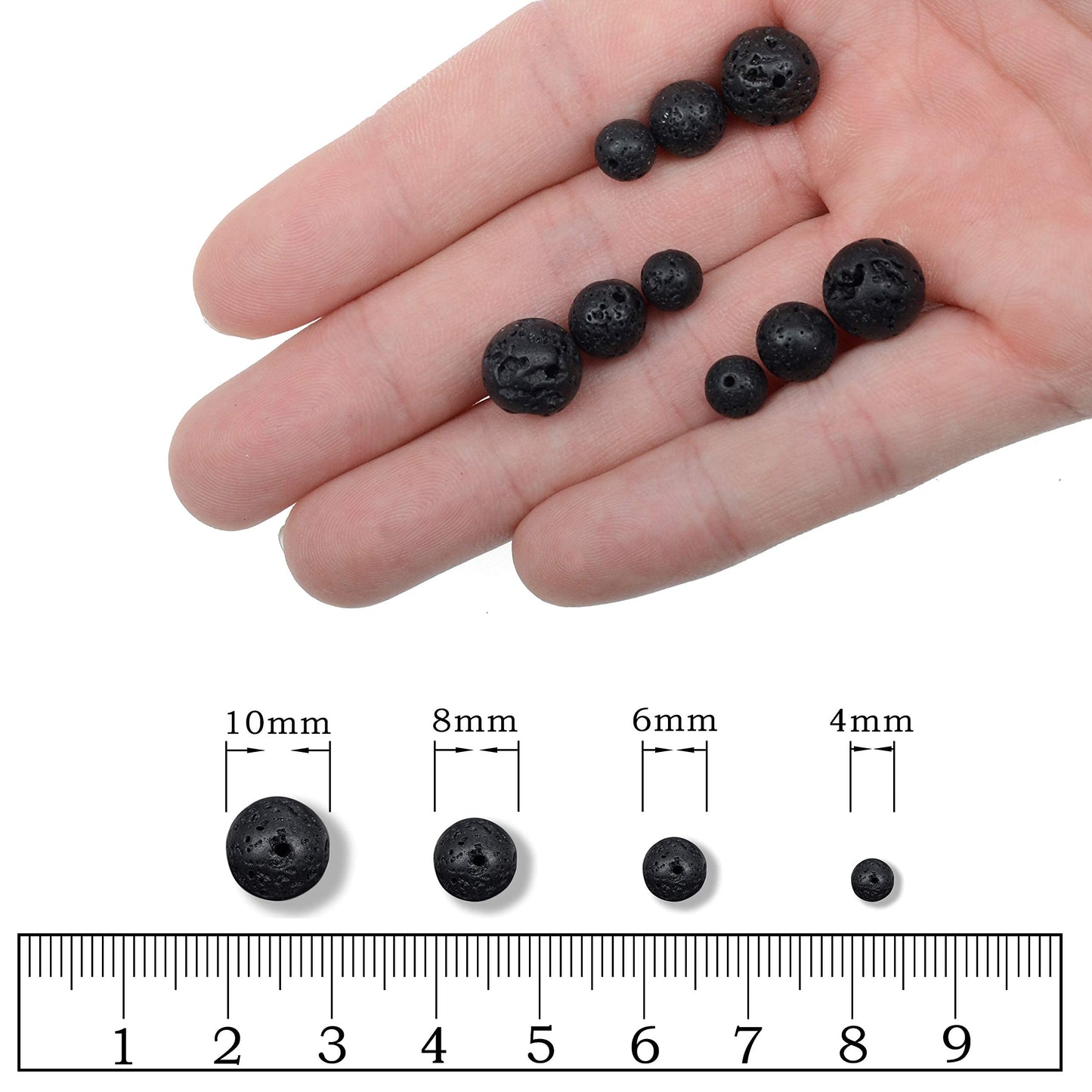 AD Beads Natural Gemstone Round Loose Beads 15" for Bracelet Necklace Earrings Jwelery Making Crafts DIY (8mm, Black Lava Stone)