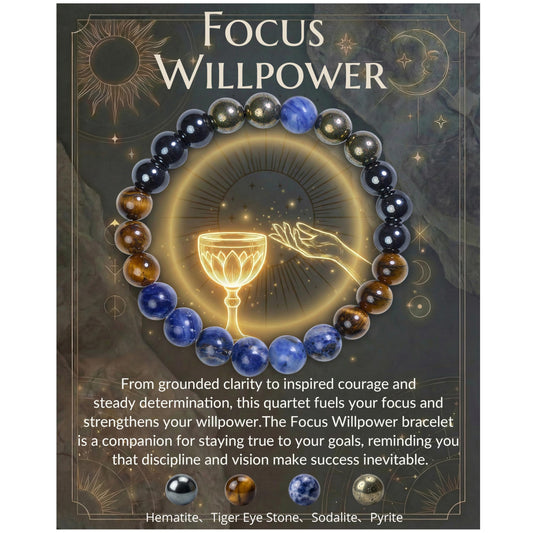 Bivei Focus Willpower Bracelet, Strength Crystal Healing Bracelet 8MM with Hematite & Tiger Eye & Sodalite & Pyrite - Spiritual Stretch Beaded Jewelry for Women Men Gift