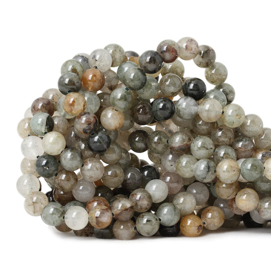 CHEAVIAN 45PCS 8mm Natural Green Phantom Crystal Round Loose Beads for Jewelry Making 1 Strand 15"