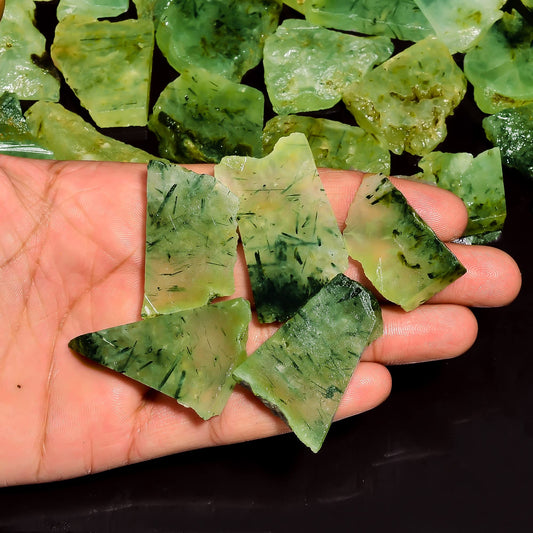 Natural Prehnite Raw Slice Gemstone- Healing Crystals for DIY Jewelry Making -Loose Natural Cabochon -Perfect for Crafting Unique Jewelry Designs (5 pcs, 25-35 mm)