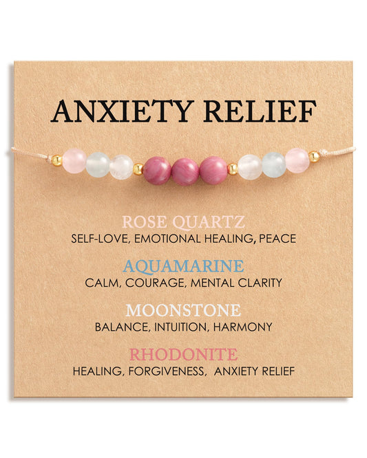 HGDEER Anxiety Relief Items Crystals Beaded Bracelets for Women, Stress Healing Moonstone Rose Quartz Stone Mental Health Gifts Anti Panic Attack Comfort Natural Spiritual Protection Calming