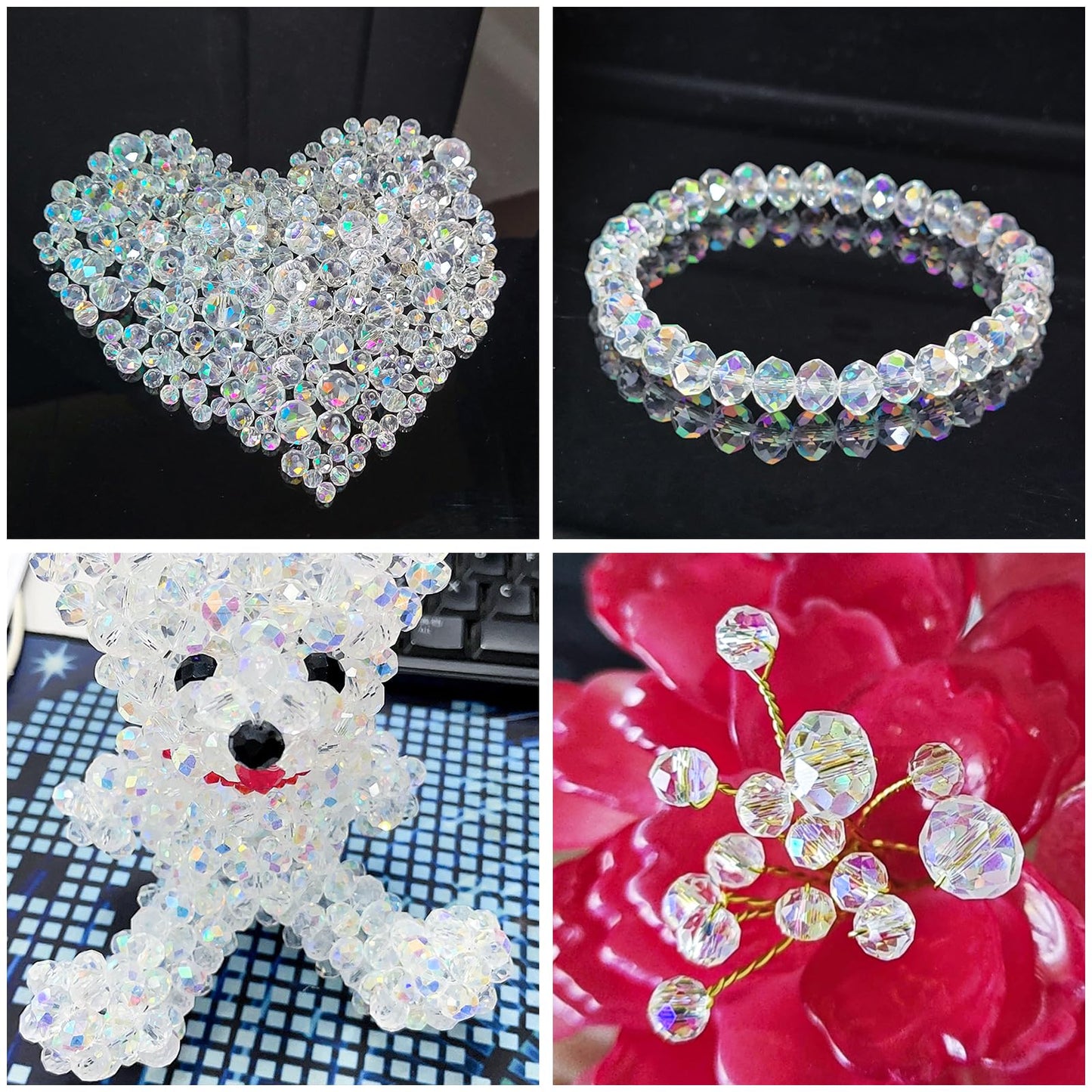 Laopottbeads 1200Pcs 4mm Crystal Glass Beads for Jewelry Making Beads for Bracelets Necklace Pendants Making Supplies(White AB Color)