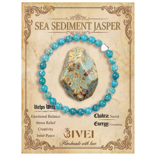 Bivei 6mm Sea Sediment Jasper Crystal Stretch Bracelets for Women, Handmade Natural Stone Beaded Bracelet, Yoga Protection Jewelry Gift