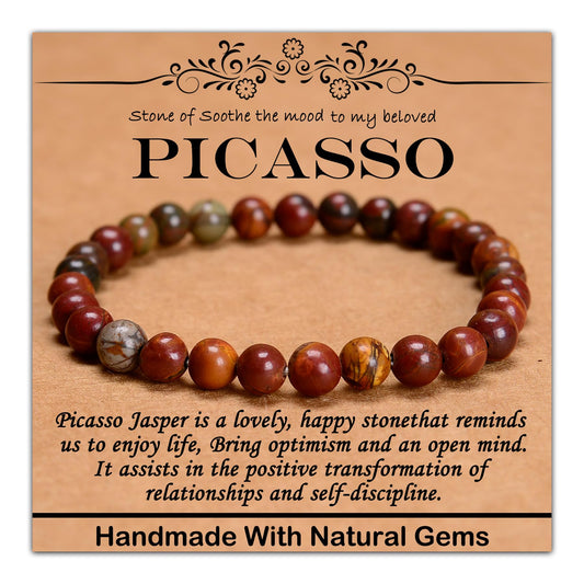 CHCCOYE 6mm Natural Healing Gemstone Bracelet Handmade Yoga Stretch Elastic Bracelet Stress Relief Crystal Jewelry for Men and Women (6mm Picasso)