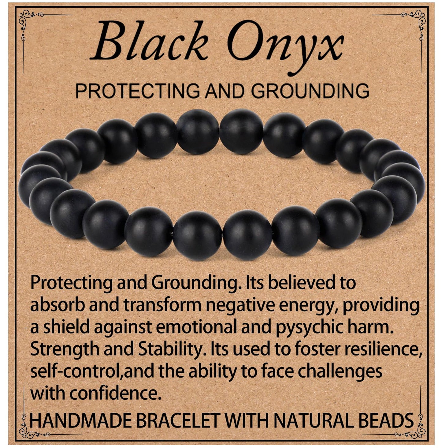LPBeads Handmade Natural Gemstone Stretch Elastic 8mm Matte Black Onyx Bracelet Healing Crystal Round Stone Beads Jewelry Gifts for Women Men