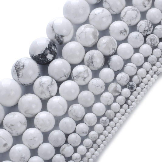 Natural Stone Beads 6mm White Howlite Gemstone Round Loose Beads Crystal Energy Stone Healing Power for Jewelry Making DIY,1 Strand 15"