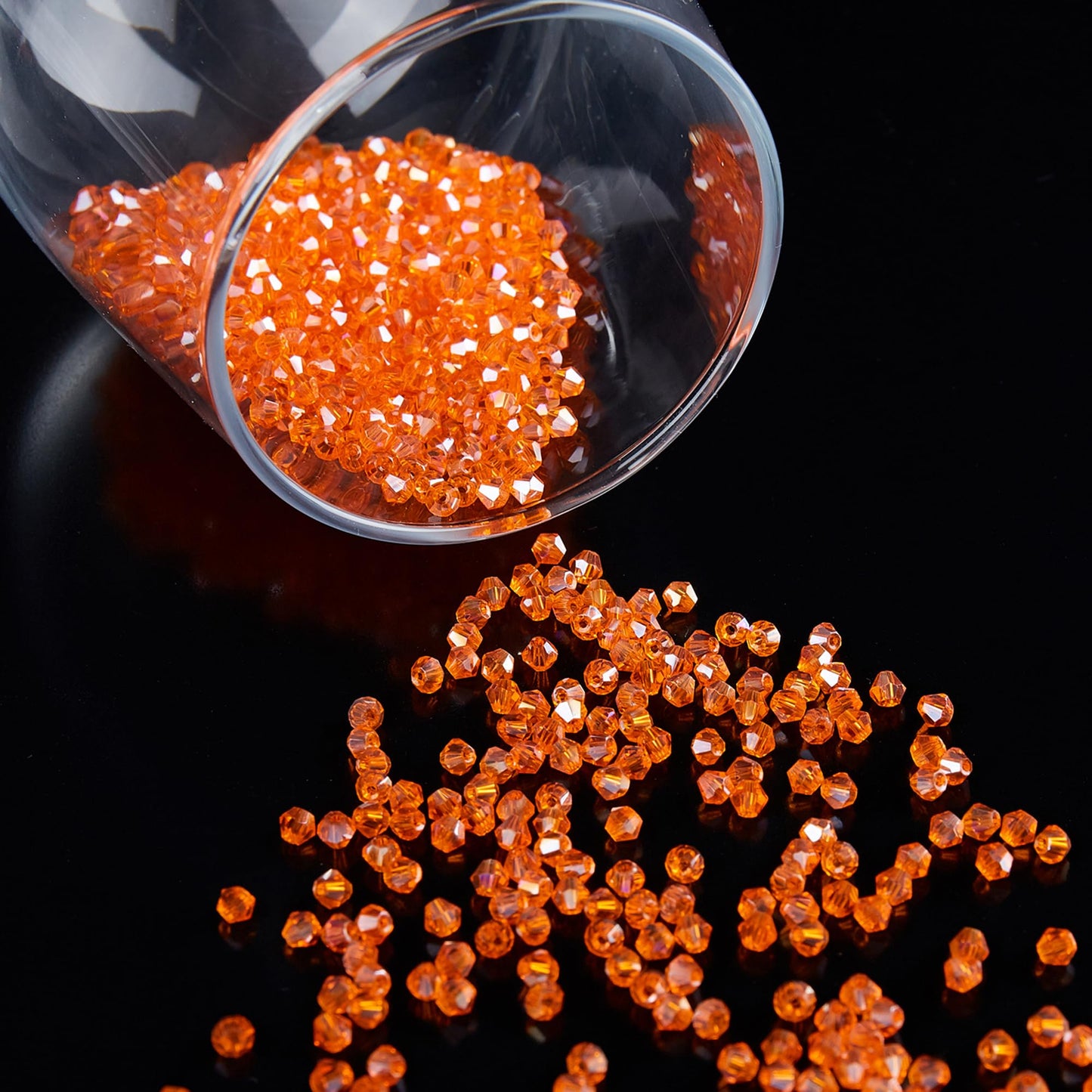 Laopottbeads 1200PCS 3mm Bicone Crystal Glass Beads for Jewelry Making, Sparkling Mini Beads for Suncatchers, DIY Bracelets & Craft Projects (Orange)