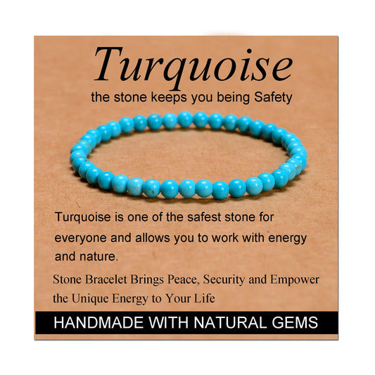 MASSIVE BEADS Turquoise - Safety - Handmade Handmade Yoga Stretch Elastic Bracelet Natural Stone Crystal Healing Power Energy Gifts for Unisex Adult 4mm