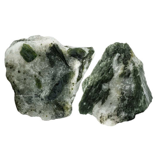 Amazing Gemstone 2 Pieces Green Tourmaline with Quartz Raw Crystals and Healing Stones, Natural Rocks for Tumbling and DIY Raw Stones and Crystals