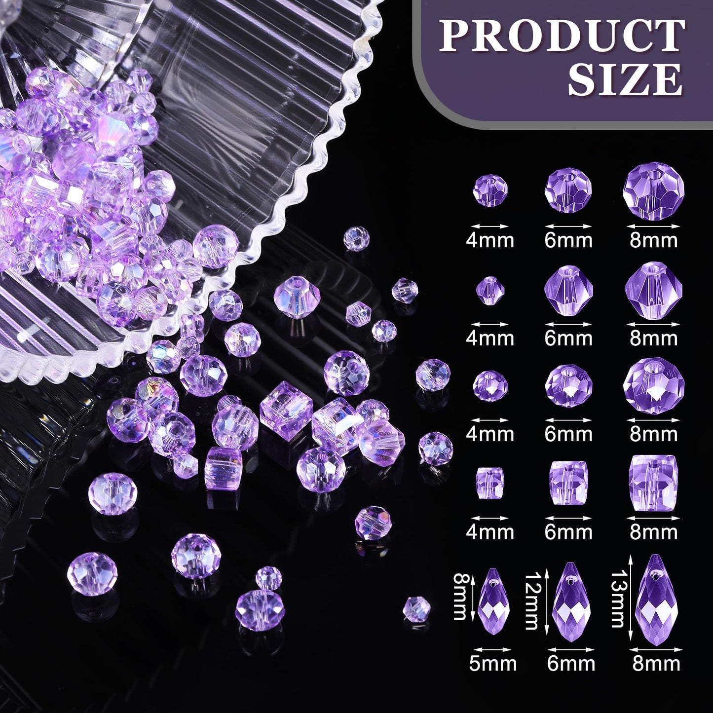 Kigeli 1280 Pcs Glass Beads Bulk Assorted Crystal Beads for Jewelry Making Faceted Teardrop Rondelle Briolette for DIY Crafts Necklace Wristband Earring Kit(Classic,Purple)