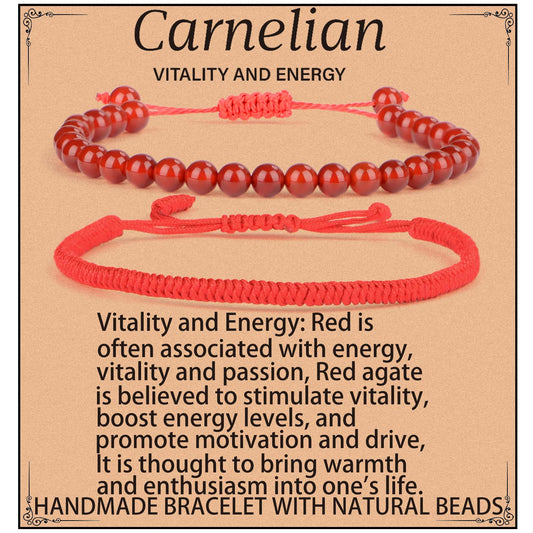 LPBeads 6mm Red Carnelian Bracelet with Handmade Rope Bracelet Size Adjustable Natural Stone Crystal Healing Bracelets Gifts for Unisex Adults