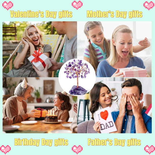 YATOJUZI Natural Amethyst Crystal Tree Purple Gifts for Women Mom Office Desk Decor Cubicle Decorations Meditation Accessories 3.93"-4.52" Money Fengshui Trees of Life