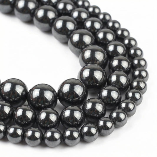 Yochus 45pcs Black Hematite Beads，8mm Healing Power Natural Stone Round Loose Beads for Jewelry Making Earring Necklace DIY Crafts