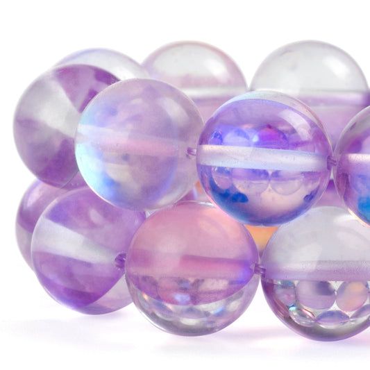 RUBYCA Round Moonstone Crystal Glass Beads Aura Iridescent for Jewelry Making (1 Strand, 12mm, Purple)