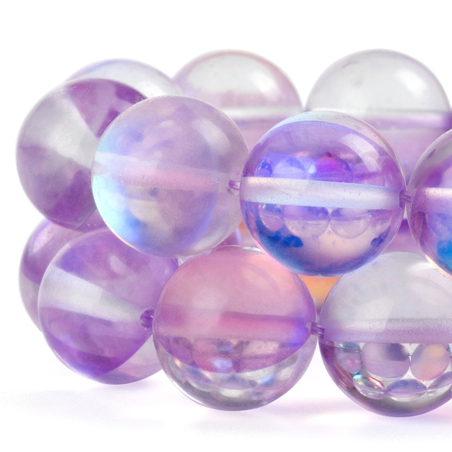 RUBYCA Round Moonstone Crystal Glass Beads Aura Iridescent for Jewelry Making (1 Strand, 8mm, Purple)