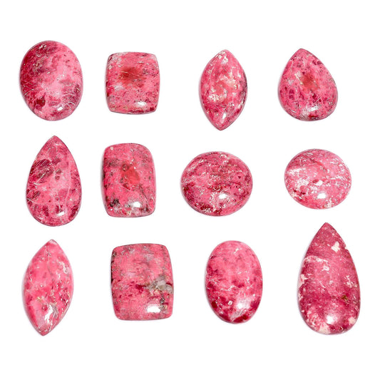 GEMKORA 4pcs Natural Thulite Cabochon, Wholesale Gemstone Lot, Bulk Elegant Crystal, Jewelry Making Supply, her