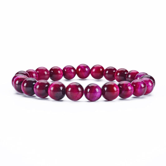 Cherry Tree Collection Pink Tiger's Eye Beaded Bracelet – Genuine 8mm Gemstone Stretch Bracelet for Men & Women – Handmade Crystal Bracelet - (Pink Tiger's Eye - M)