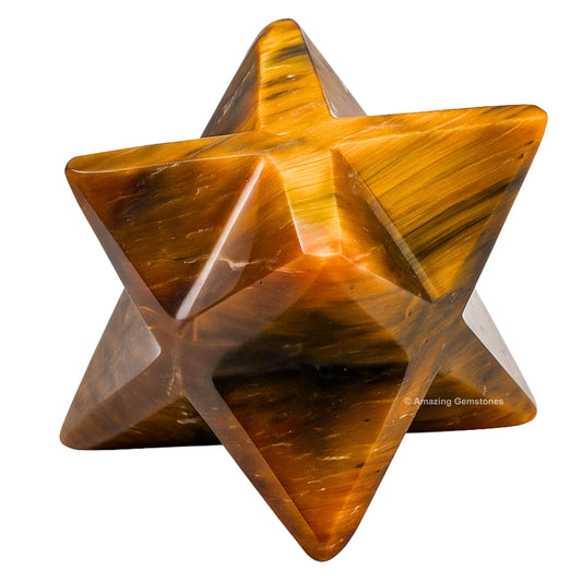 Amazing Gemstone Tiger Eye Merkaba Crystal - 1 Inches Metaphysical Merkaba Star for Meditation - Energetic Tetrahedron Crystal and Healing Stones and Healing (20-25mm)