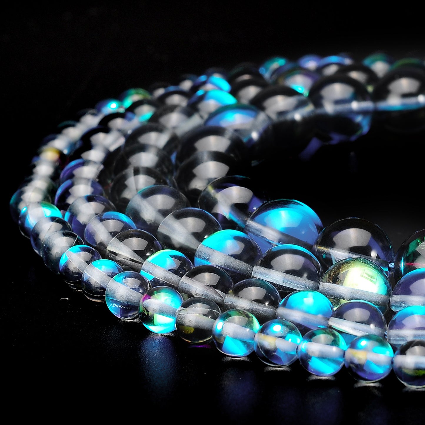 RUBYCA Round Moonstone Crystal Glass Beads Aura Iridescent for Jewelry Making (1 Strand, 8mm, Grey)
