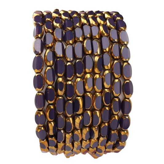 DADIFEN Glass Rice Beads Purple 4x6mm 50pcs Faceted Oval Golden Edge Crystal Loose Beads for DIY Craft Jewelry Making