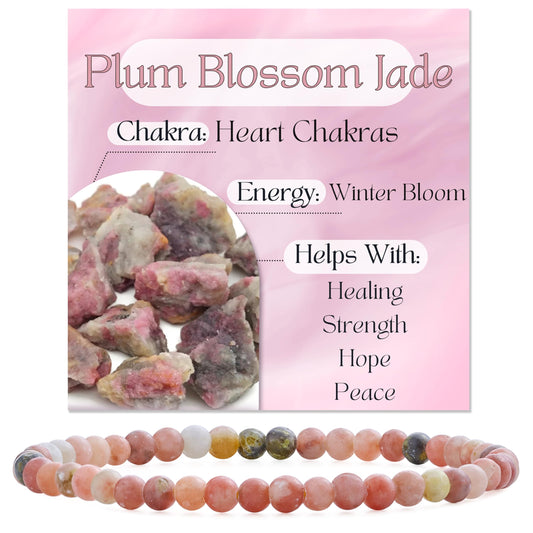 Bivei Plum Blossom Jade-Hope & renascence-4mm Beaded Bracelets for Women Handmade Semi Precious Natural Stone Stretch Elastic Jewelry Yoga Protection Gifts