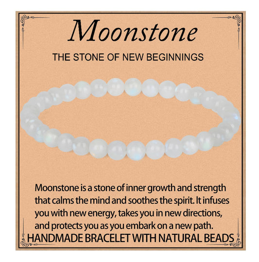 LPBeads Handmade Natural Gemstone Stretch Elastic 4mm Moonstone Bracelet Healing Crystal Round Stone Beads Jewelry Gifts for Women Men