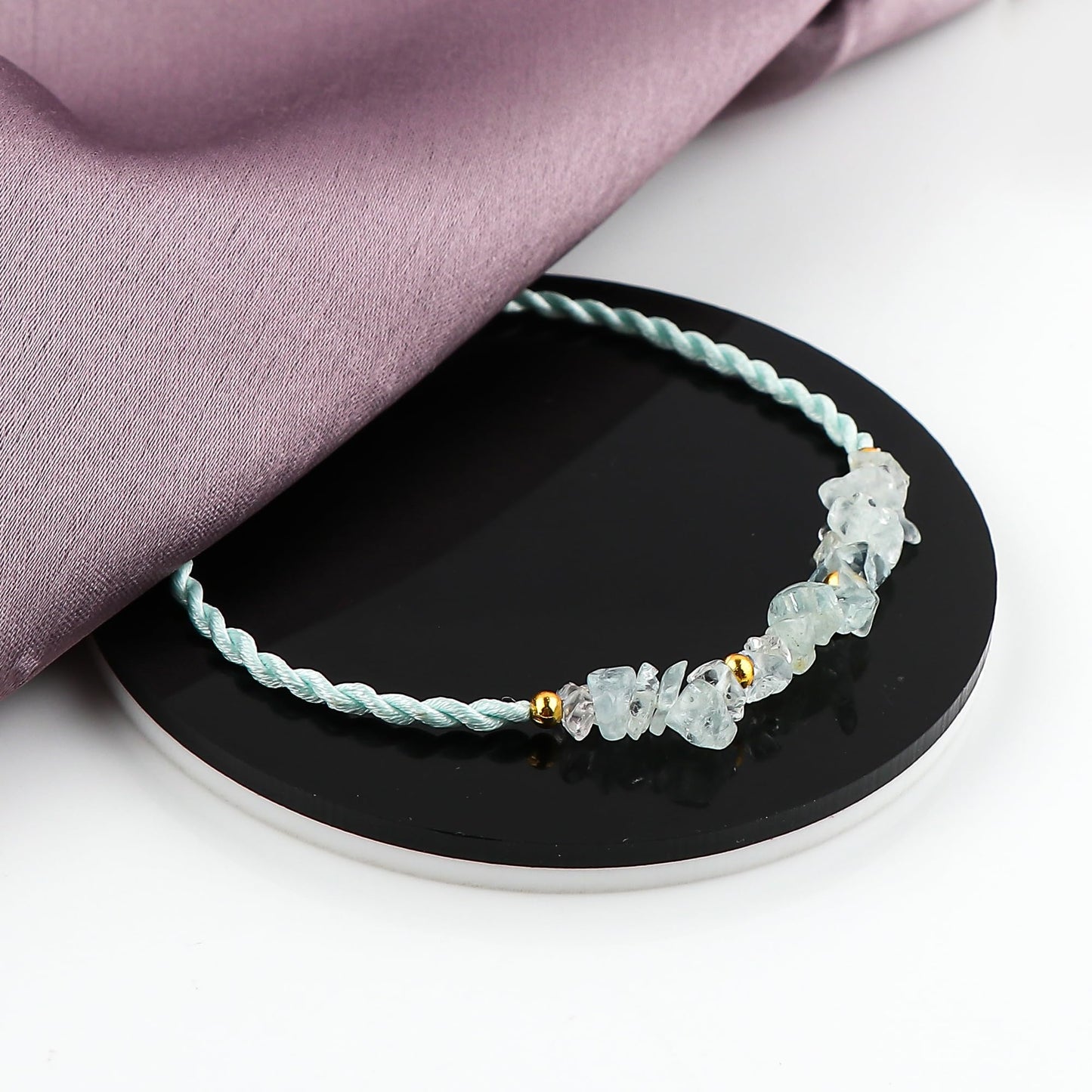 GEMSYMPHONY Aquamarine Gemstone Chips Rope Bracelet – Adjustable Handmade Crystal Chip Bead Bracelet for Women & Men, Natural Stone Healing Jewelry, Boho Style, Unisex Spiritual Gift (Aquamarine)