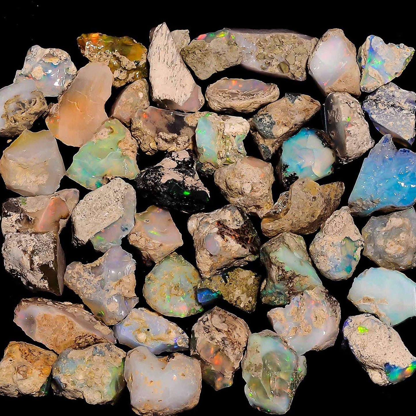 GEMKORA 30 cts, 5-6pcs, Ethiopian Raw Opal Gemstone Rough Crystals Natural Healing Rock Gift, Jewelry Making Supply, Art-Crafts-DIY Stone, A+ Grade [15-20 mm]