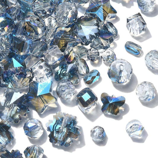 LiQunSweet 100 Pcs Blue Plated Faceted Crystal Glass Crystal Beads Bulk for Bracelet DIY Jewelry Making Earrings Necklace