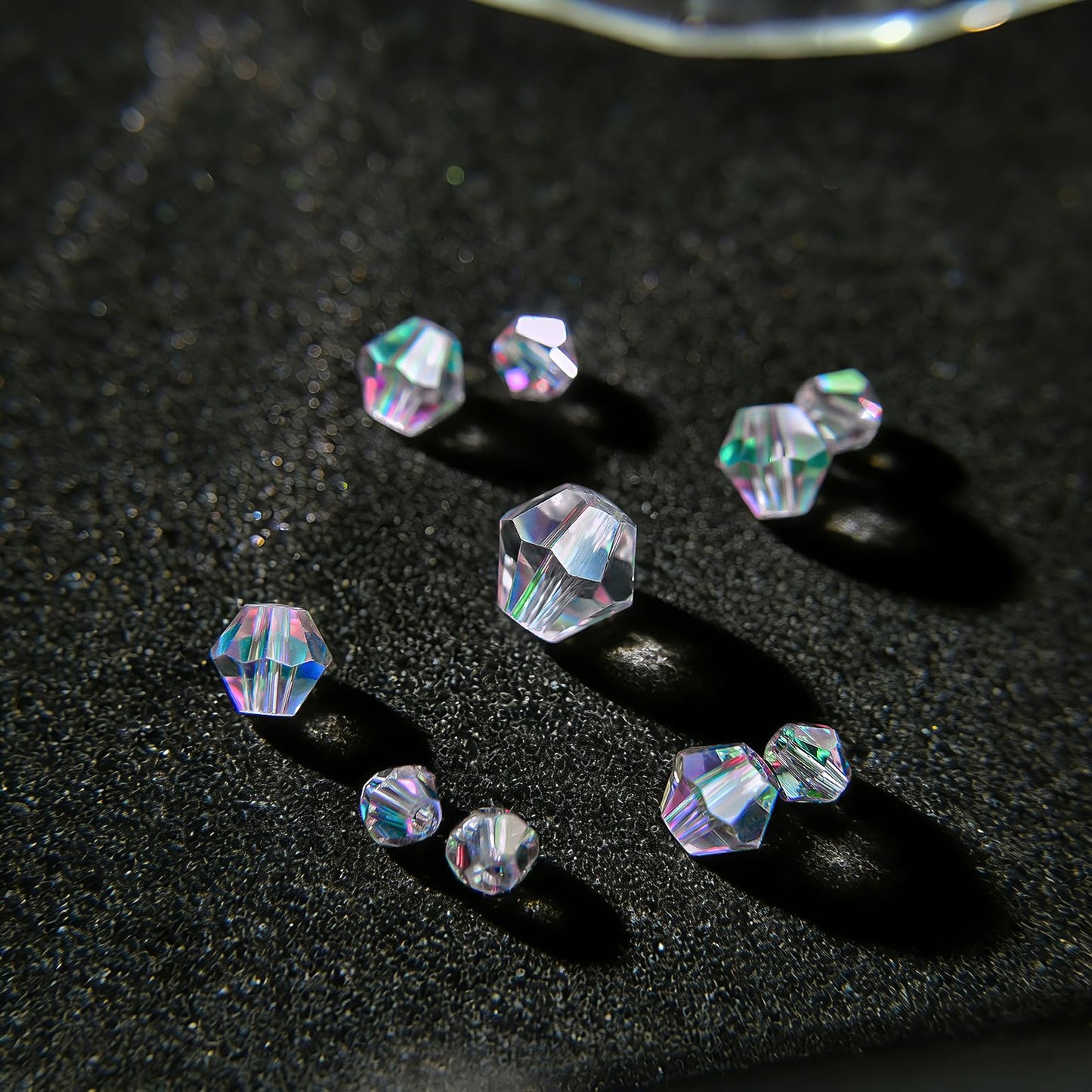 1550PCS Bicone Crystal Glass Beads Set for Jewelry Making, 3mm 4mm 6mm 8mm Sparkling Faceted Beads Sorted by Size for Bracelets, Necklaces, Suncatchers & DIY Crafts(AB Phantom Purple)