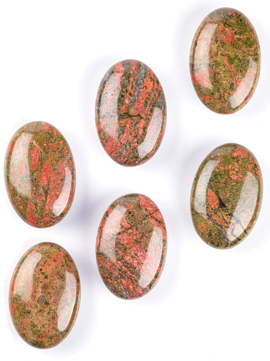 Unakite Palm Stone Crystal Natural Chakra Reiki Polished Healing Love Oval Pocket Worry Stone Crystals for Anxiety Stress Relief Therapy