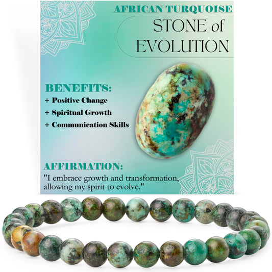 Bivei African Turquoise - Evolution - 6mm Beaded Bracelets for Women Handmade Semi Precious Natural Stone Stretch Elastic Jewelry for Women Yoga Protection Gifts Small