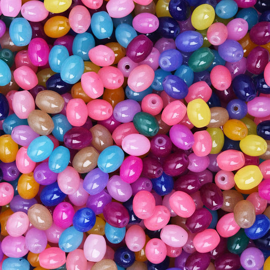 HAAMIIQII 200pcs 6x7mm Olivary Glass Beads Assorted Color Loose Gemstone Spacer Beads for Jewelry Making DIY Crafts