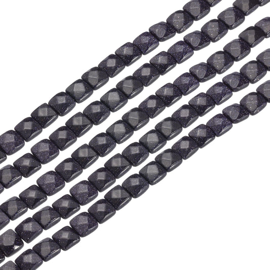 PATIKIL 50 Pack Natural Stone Beads, 8mm Faceted Square Agate Beads Bulk Blue Sand Stones, for DIY Jewelry Making Necklace Bracelet Accessories, 2 Strands, 16 Inches, Dark Blue