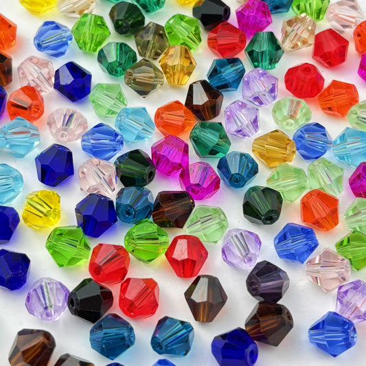 YUEXIGO 100pcs 8mm Bicone Glass Crystal Beads for Jewelry Making, Faceted Bicone Glass Spacer Beads for Bracelet Earring Necklace DIY Craft(Mix Color)