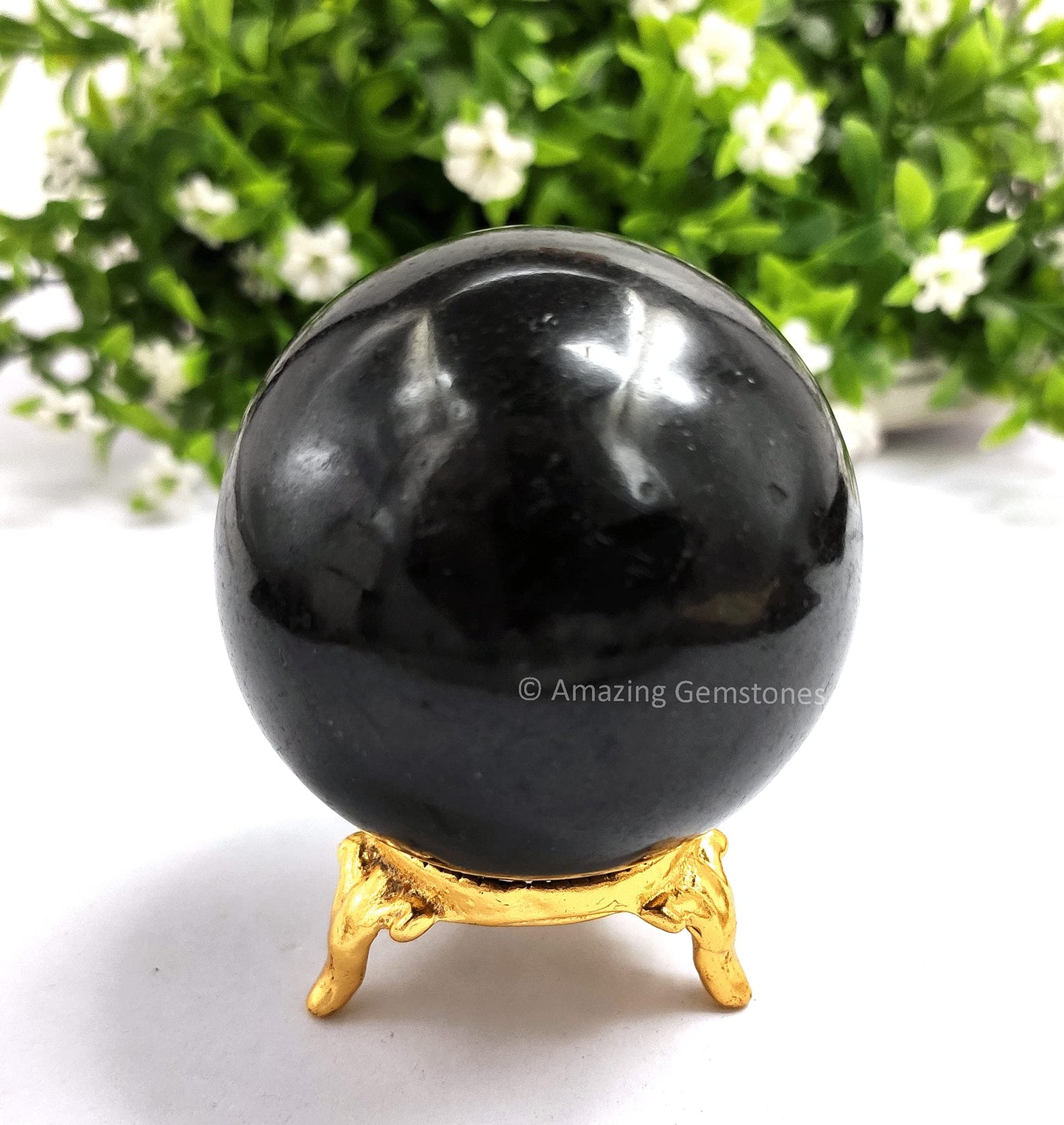Amazing Gemstone Black Tourmaline Crystal Sphere Round Ball with Sphere Holder Stand, Natural Healing Stone Sphere for Massage Meditation Crystal Grid Witchcraft Supplies Reiki Yoga