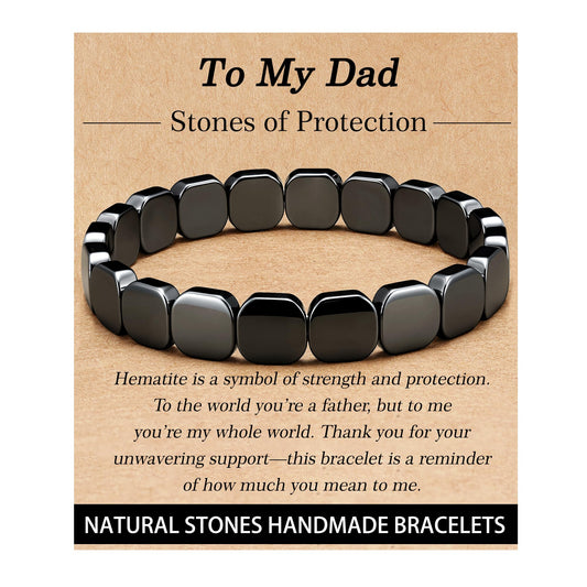 HEYOLL Hematite Bracelet Men Natural Stones Handmade Bracelets Hematite Stone Healing Bracelet, Mens Bracelet Gifts for Husband Brithday Valentines Day Gifts for Men
