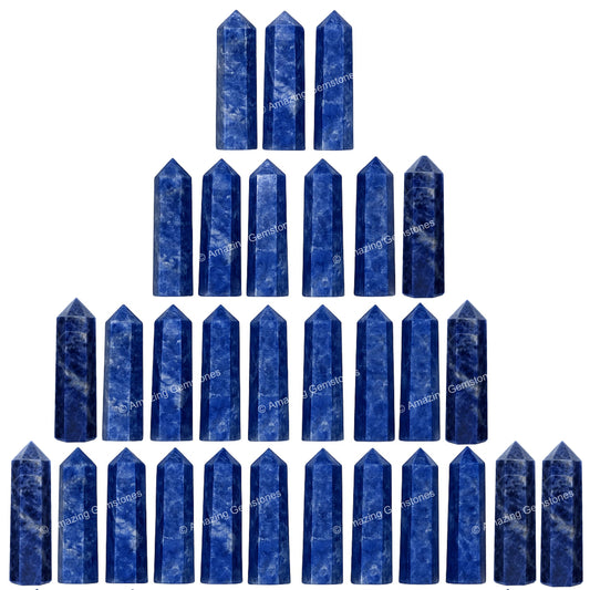 Amazing Gemstone Sodalite Crystal Points Bulk Healing Crystals and Stones - Pack of 3 Single Terminated Healing Wand Point Bulk Crystals for Crafts, Crystal Grid, DIY Work