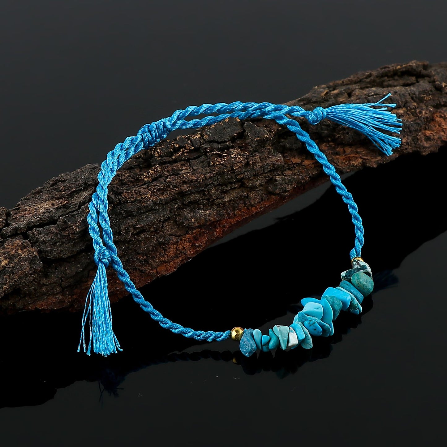TGH Natural Turquoise Chips Braided Bracelet Healing Birthday Gift for Her Resizable Hand Braid Rope Thread Protection Bracelet for Men Women Gemstone Jewelry Christmas Gift (Turquoise)