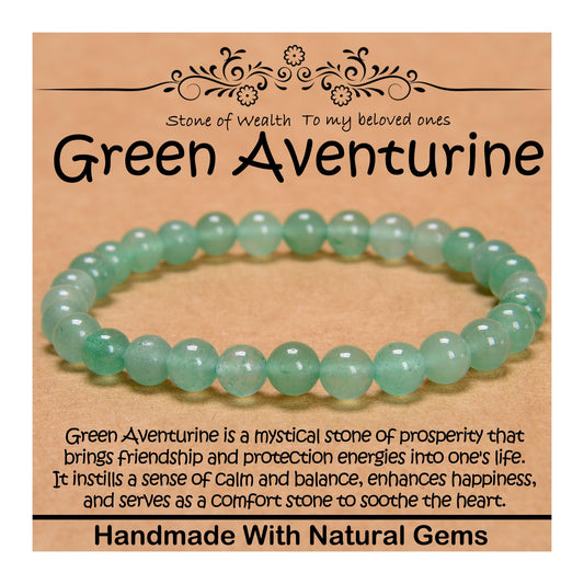 CHCCOYE 6mm Natural Healing Gemstone Bracelet Handmade Yoga Stretch Elastic Bracelet Stress Relief Crystal Jewelry for Men and Women (6mm, Green Aventurine)