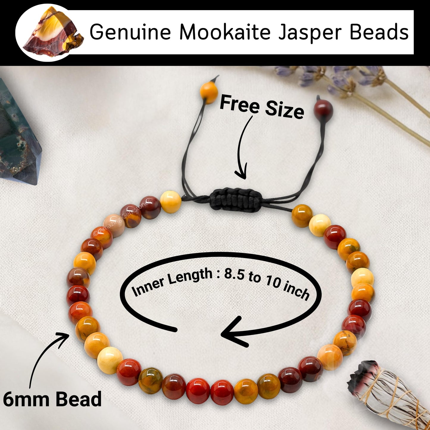 Amazing Gemstone Mookaite Anklet Ankle Bracelets for Women - Waterproof Beaded Healing Crystal Anklets, Plus Size Chakra Gemstone Bead Anklet (Stretchy Adjustable - Plain)